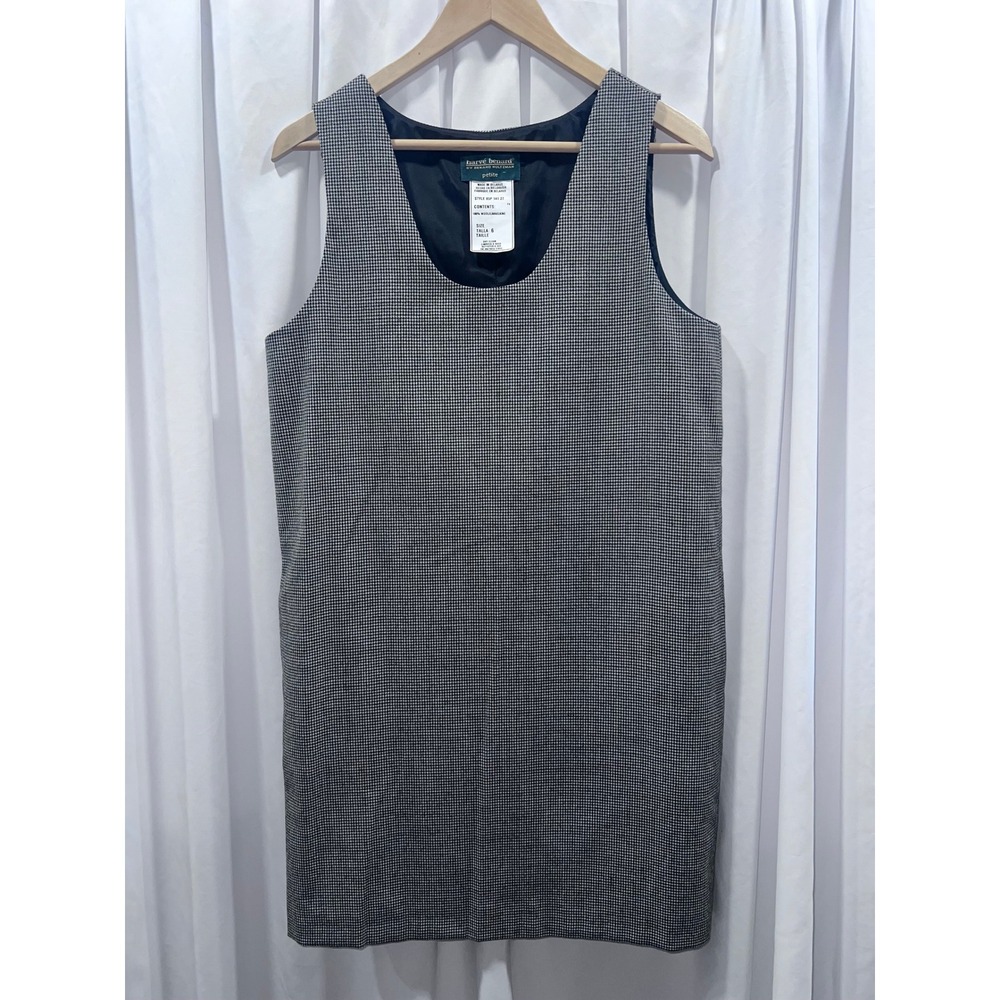 Harve Benard Petite Wool Houndstooth Shift Dress Black White Sleeveless Size 6P